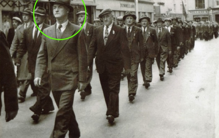Peter Greene (circled) marching with Old IRA veterans in Galway